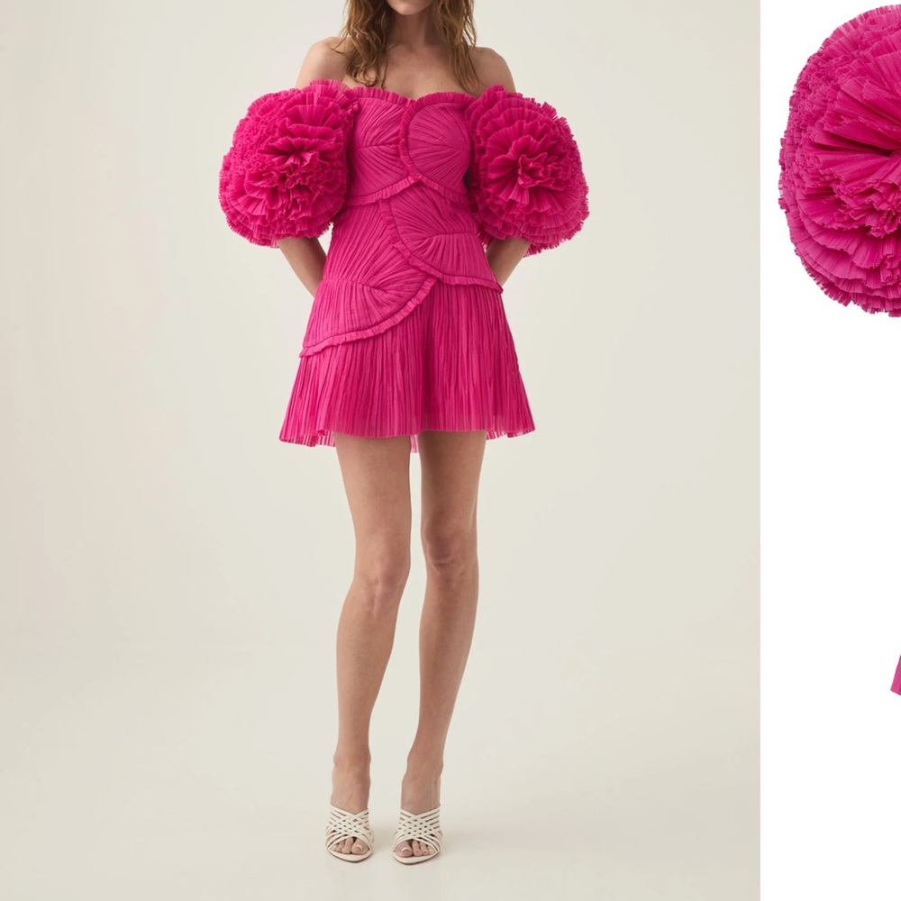 Pink Off-Shoulder Dress with Floral Sleeves. Size 8 US, 12 UK ,